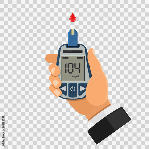 blood glucose meter in hand