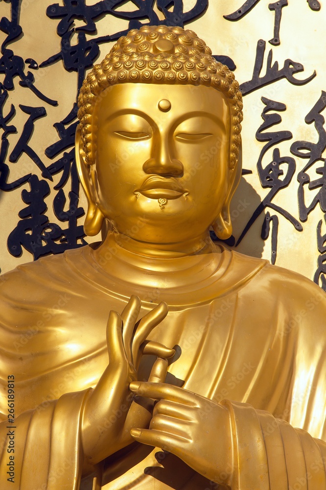 Statue of Buddha on World peace stupa near Pokhara, Nepal
