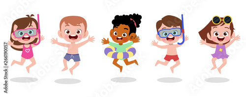 happy kids beach holiday vector illustration isolated