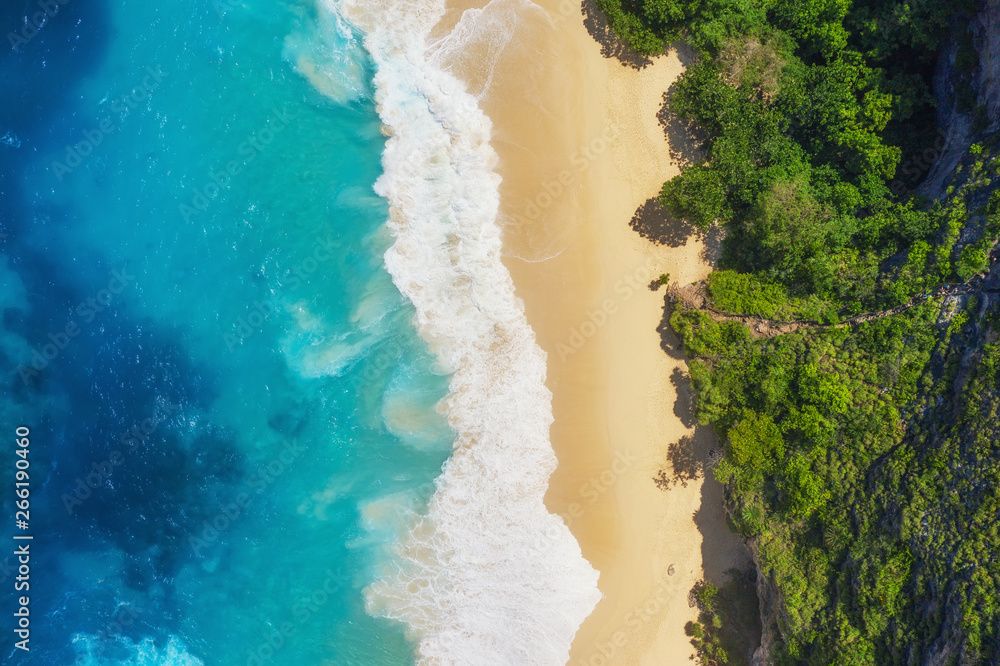 Aerial view at sea and beach. Turquoise water background from top view. Summer seascape from air. Summer adventure. Travel - image