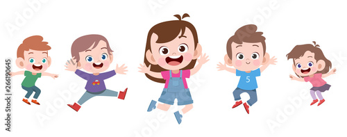happy school kids jump vector illustration isolated