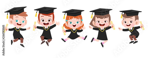happy kids graduation vector illustration isolated