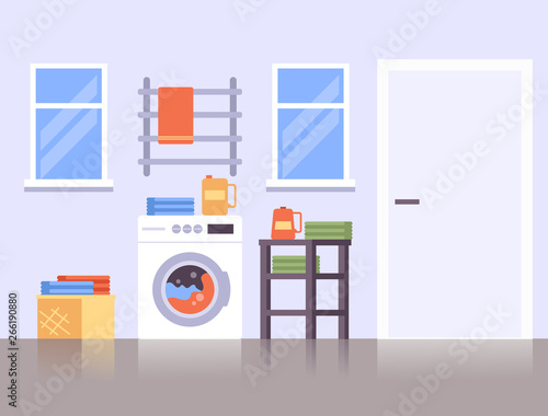 Bathroom laundry room service concept. Vector flat cartoon graphic design illustration