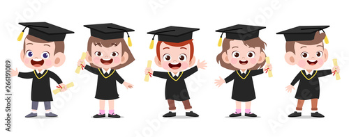 happy kids graduation vector illustration isolated