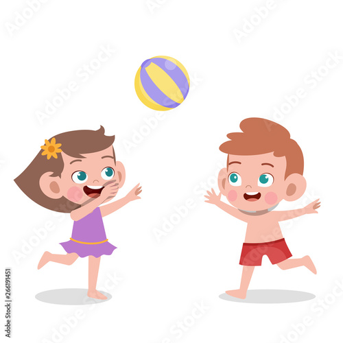 kids play beach volleyball vector illustration