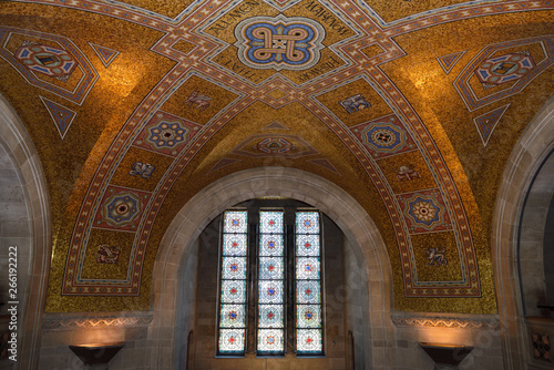Front entrance ceiling of the ROM Toronto mosaic That All Men May Know His Work