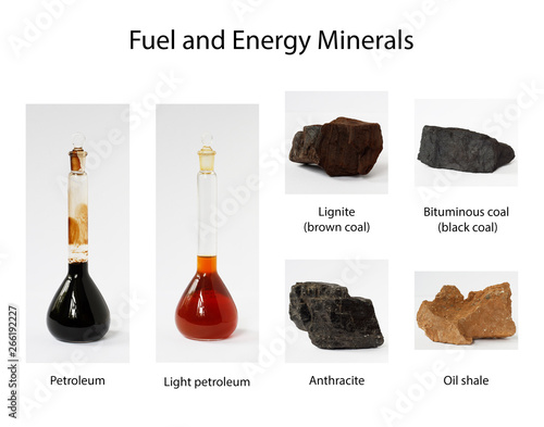 Billede på lærred Fuel and energy minerals: oil, petroleum, lignite, brown and black coil, anthrac