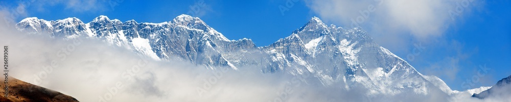 mount Everest and Lhotse - Nepal Himalayas mountains mount Everest and Lhotse - Nepal Himalayas mountains