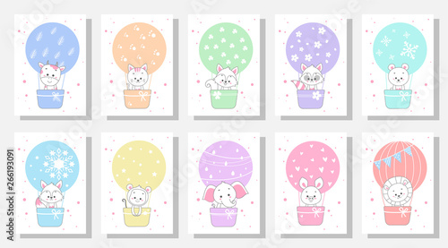 cute kids greeting card vector set bundle