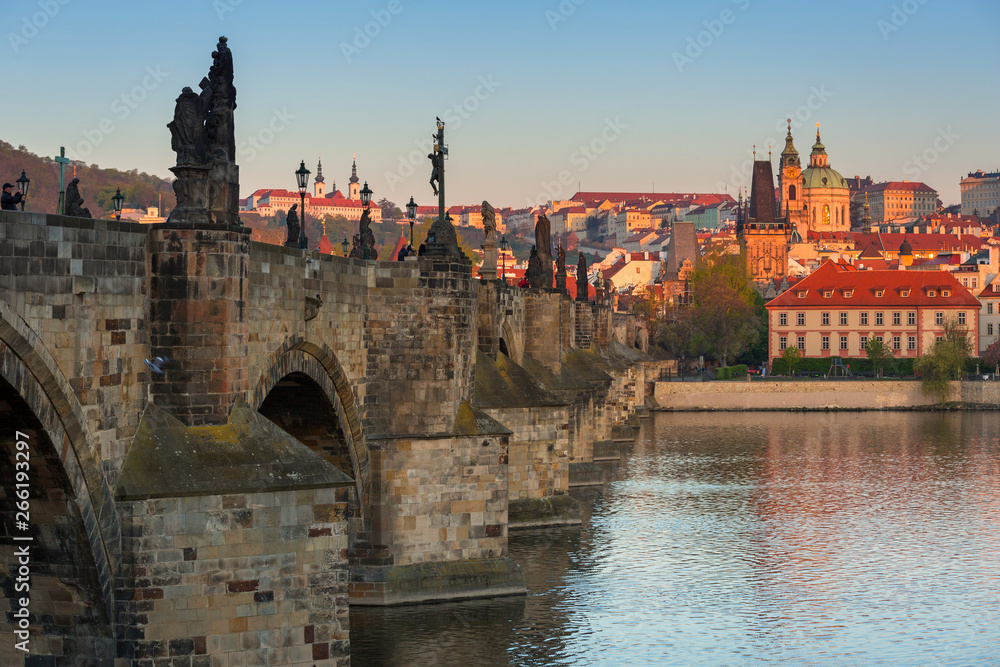 Charles bridge in Prague at sunrise, Czech Republic