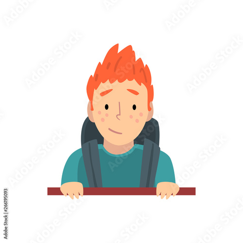 Teen Boy Looking Out from Behind Brick Wall Cartoon Vector Illustration