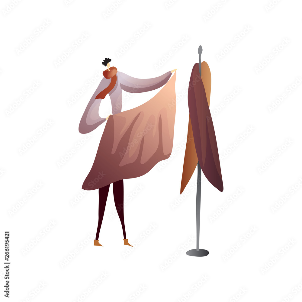 Fashion designer puts the cloth to the dummy. Vector illustration on white background. Fashion designer puts the cloth to the dummy. Vector illustration on white background.