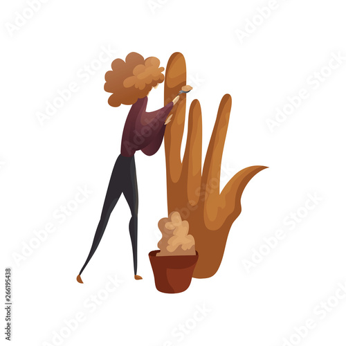 Sculptor sculpts from clay mock sculpture. Vector illustration.