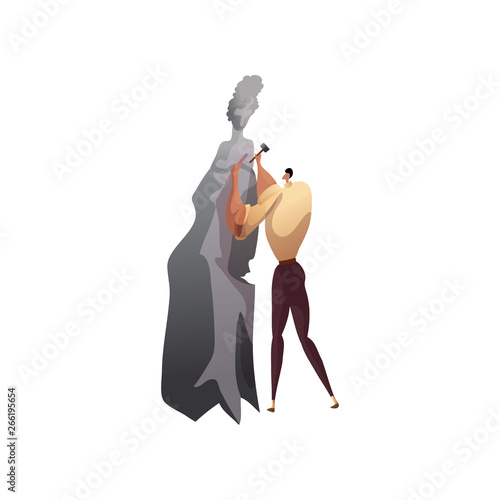 Sculptor chisel carves a sculpture in marble. Vector illustration.