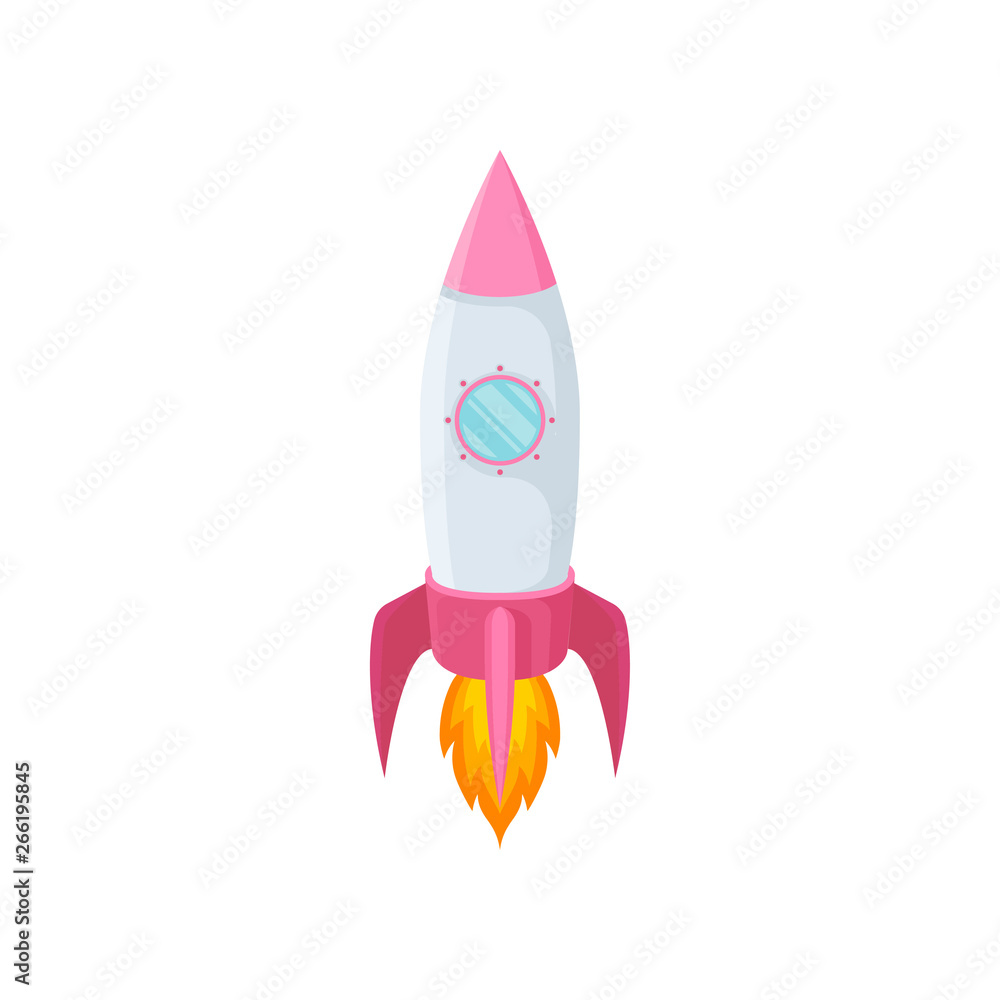 Blue rocket with porthole and pink nose. Vector illustration. Blue rocket with porthole and pink nose. Vector illustration.