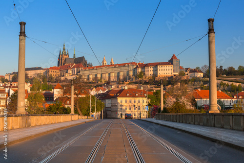Beautiful old town and the castle in Prague at sunrise  Czech Republic
