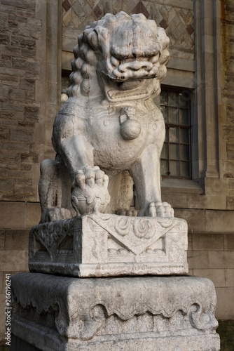 Male Guardian Lion with paw on globe from Qing Dynasty China at the ROM Toronto