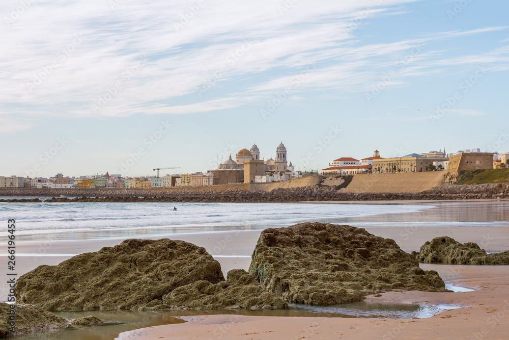 view of Cadiz town from beach