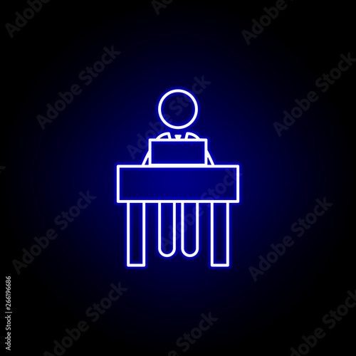 Interview, worker, laptop icon. Elements of Human resources illustration in neon style icon. Signs and symbols can be used for web, logo, mobile app, UI, UX