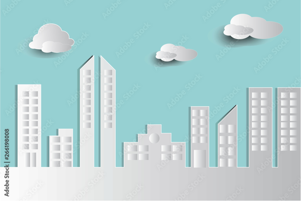 Skyscrapers in the big city style Paper Cut On Vector illustration onbackground
