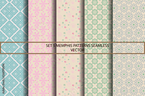 Set 5 Collection of patterns seamless Vector Wallpaper.background patterns Pastel Tone