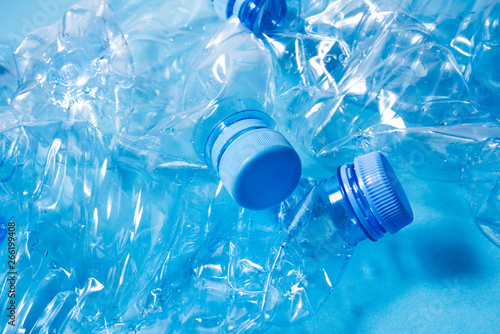 Crumpled plastic bottles of mineral water. Plastic waste