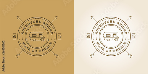 Set of Camper Car Logo Design Template. Home on Wheels. Adventure Family Expedition. Vector.