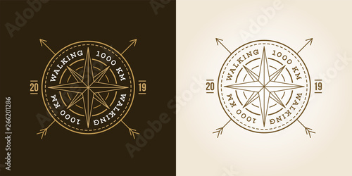Camping, Adventure, Expedition Logo Vector Illustration. Badge. Outdoor Leisure, Compass, Stamp. Vintage Typography Design Set
