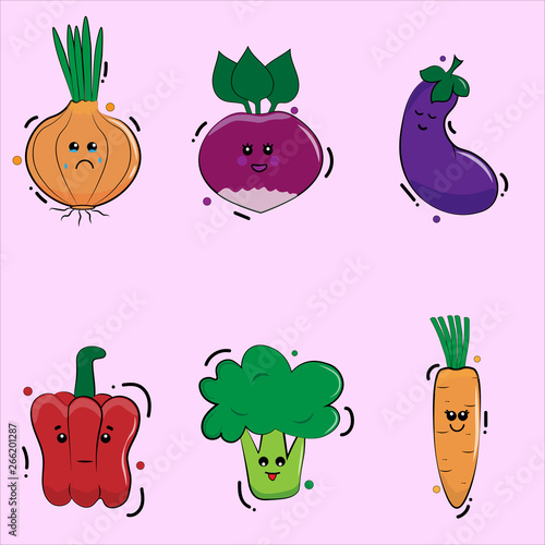 vegetable set with different emotions