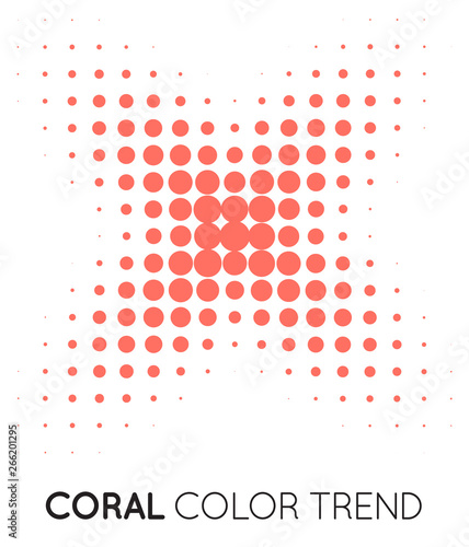 Coral Trendy Color Cross X Shape in Halftone, Halftone Dot Pattern, Vector Illustration.