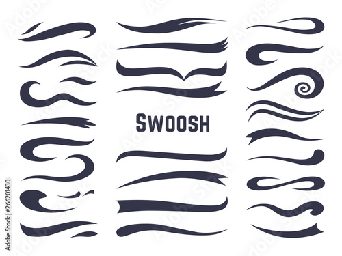 Swooshes and swashes. Underline swish tails for sport text logos, swirl calligraphic font line decoration element. Vector swash style set photo