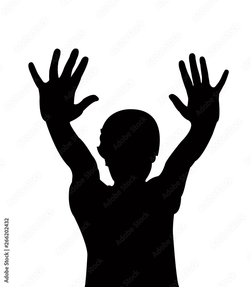 a child open up her hands, silhouette vector