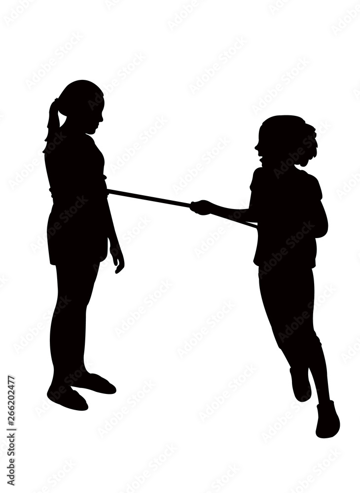 girls playing together, silhouette vector