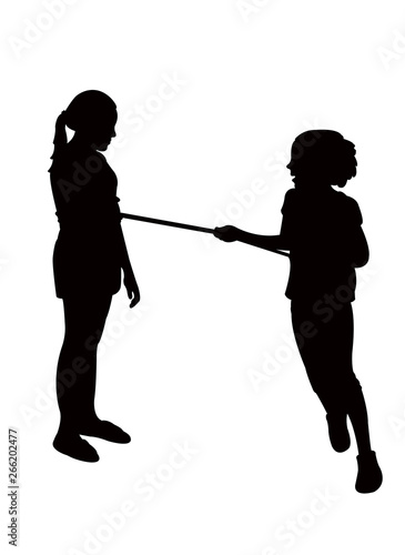 girls playing together, silhouette vector