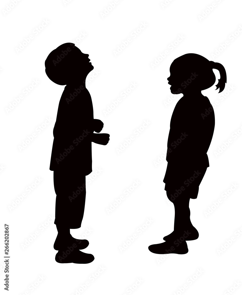 a boy and a girl making chat, silhouette vector