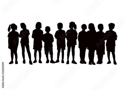 children waiting in line, silhouette vector