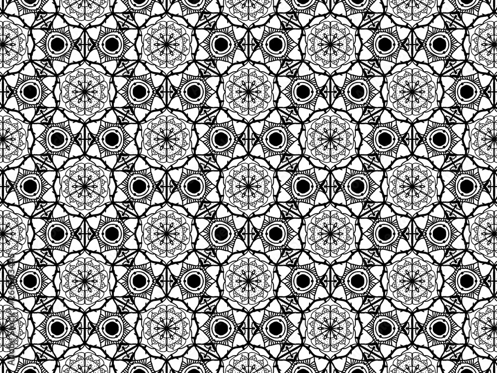 Seamless pattern lace for fabric, white and black color.Illustration 