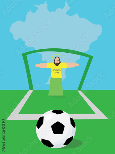 Jesus as goalkeeper defending a penalty against Brazil