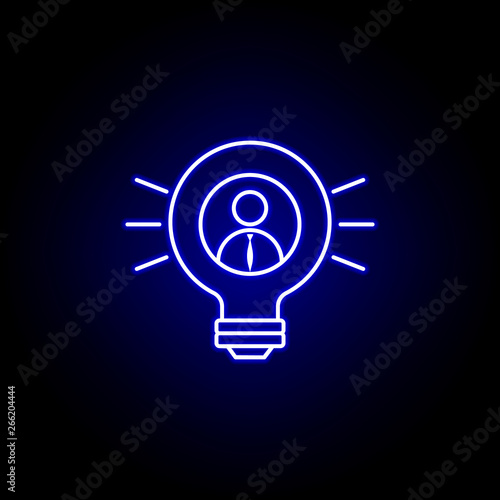 Bulb, businessman, idea icon. Elements of Human resources illustration in neon style icon. Signs and symbols can be used for web, logo, mobile app, UI, UX