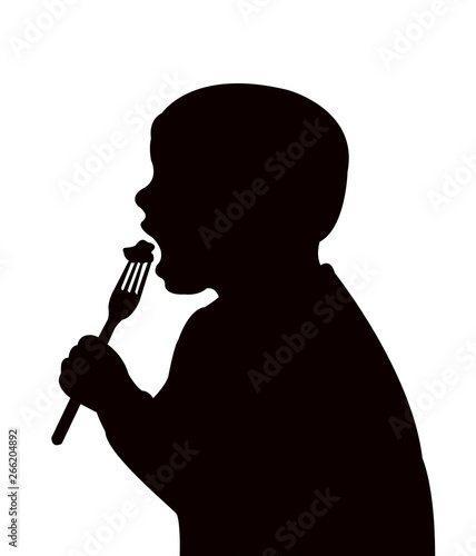a child eating silhouette vector