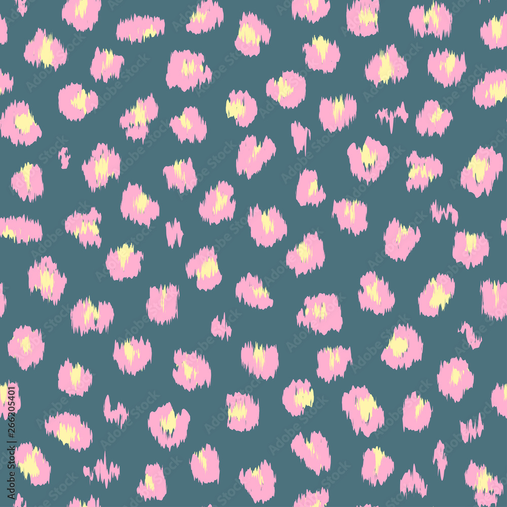 Seamless pattern with pink and yellow spots on a blue background. Leopard fur. Vector. Seamless pattern with pink and yellow spots on a blue background. Leopard fur. Vector.
