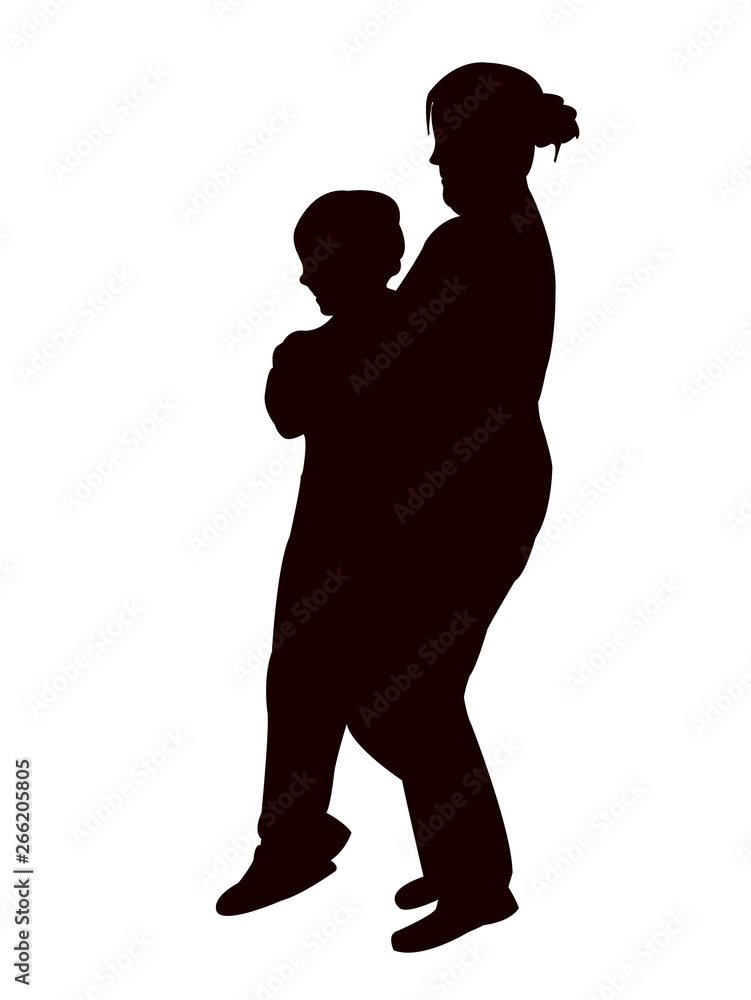 a mother and kid together, silhouette vector