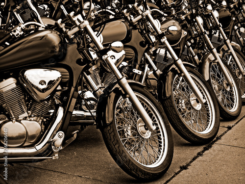 Line Up of Parked Motorcycles