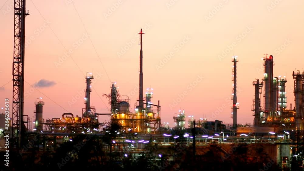 Panning video of Petroleum and chemical plant in twilight time Panning video of Petroleum and chemical plant in twilight time
