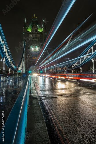 Traffic on Tower Bridge in London.