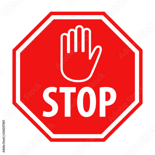 Red stop sign with hand symbol icon vector illustration