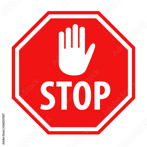 Tableau sur toile Red stop sign with white hand symbol icon vector illustration