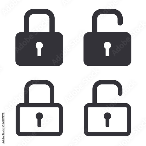 Security lock locked and unlocked vector icons