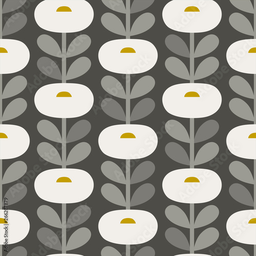 Scandinavian style daisies gray vector seamless pattern.