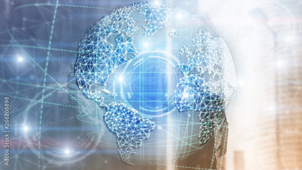 3D earth hologram, Globe,WWW, Global Business and Telecommunication.